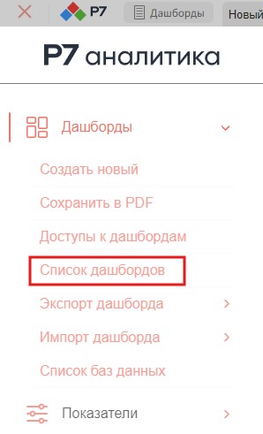 Сохранённые дашборды (Список дашбордов)