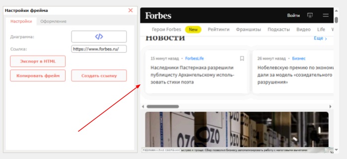Диаграмма «Фрейм»: вывод содержимого внешней ссылки