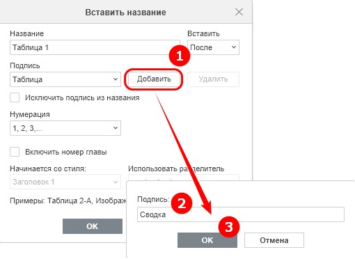 Оглавление и подписи к объектам