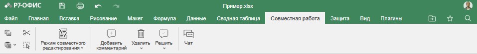 Вкладка Совместная работа