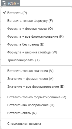 Вырезание / копирование / вставка данных