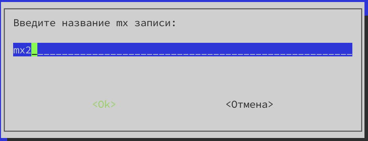 Ввод имени MX-записи для второго сервера (mx2)