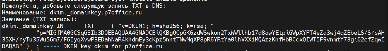 Вывод параметров DKIM TXT-записи для DNS