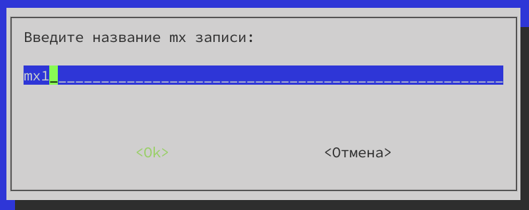 Ввод имени первого почтового сервера (mx1)