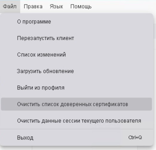 Скриншот меню Файл в приложении Р7 Команда desktop на Windows