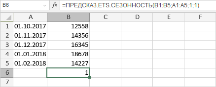 Функция ПРЕДСКАЗ.ETS.СЕЗОННОСТЬ