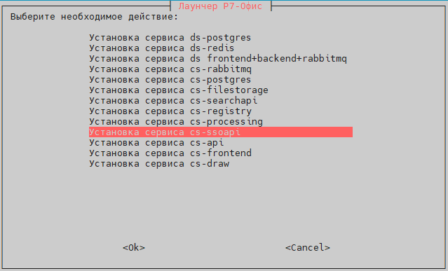 Выберите пункт "Установка сервиса cs-ssoapi"