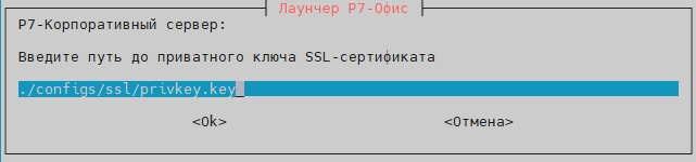 Укажите расположение сертификата и ключа, по умолчанию папка ./configs/ssl/