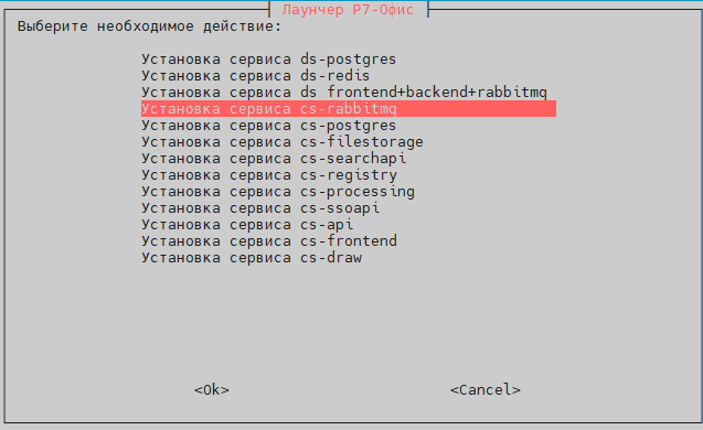 Выберите пункт "Установка сервиса cs-rabbitmq"
