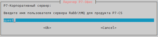 Введите имя пользователя для RabbitMQ Корпоративного сервера Р7 (потребуется вводить также на других нодах)