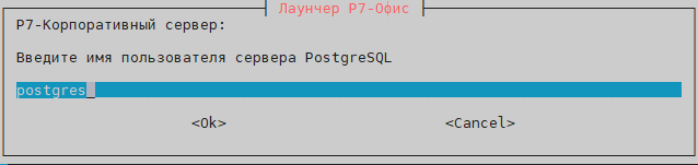 Укажите имя пользователя БД Корпоративного сервера (потребуется вводить также на других нодах)