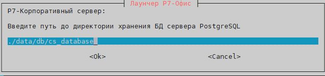 Укажите путь, где будет хранится БД Корпоративного сервера. Если директория не существует, она будет создана.