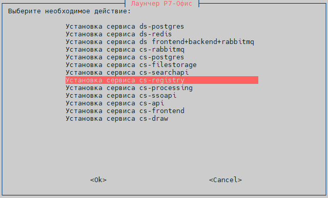 Выберите пункт "Установка сервиса cs-registry"