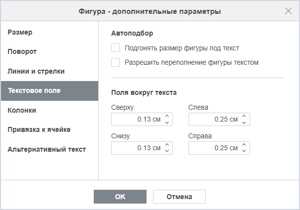 Вкладка «Текстовое поле»