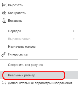 Пункт «Реальный размер» в контекстном меню