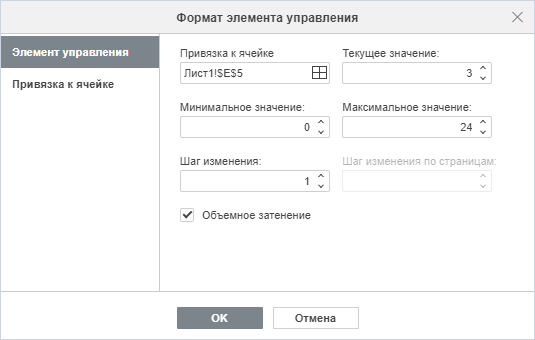Вкладка «Элемент управления» для элемента «Счётчик»