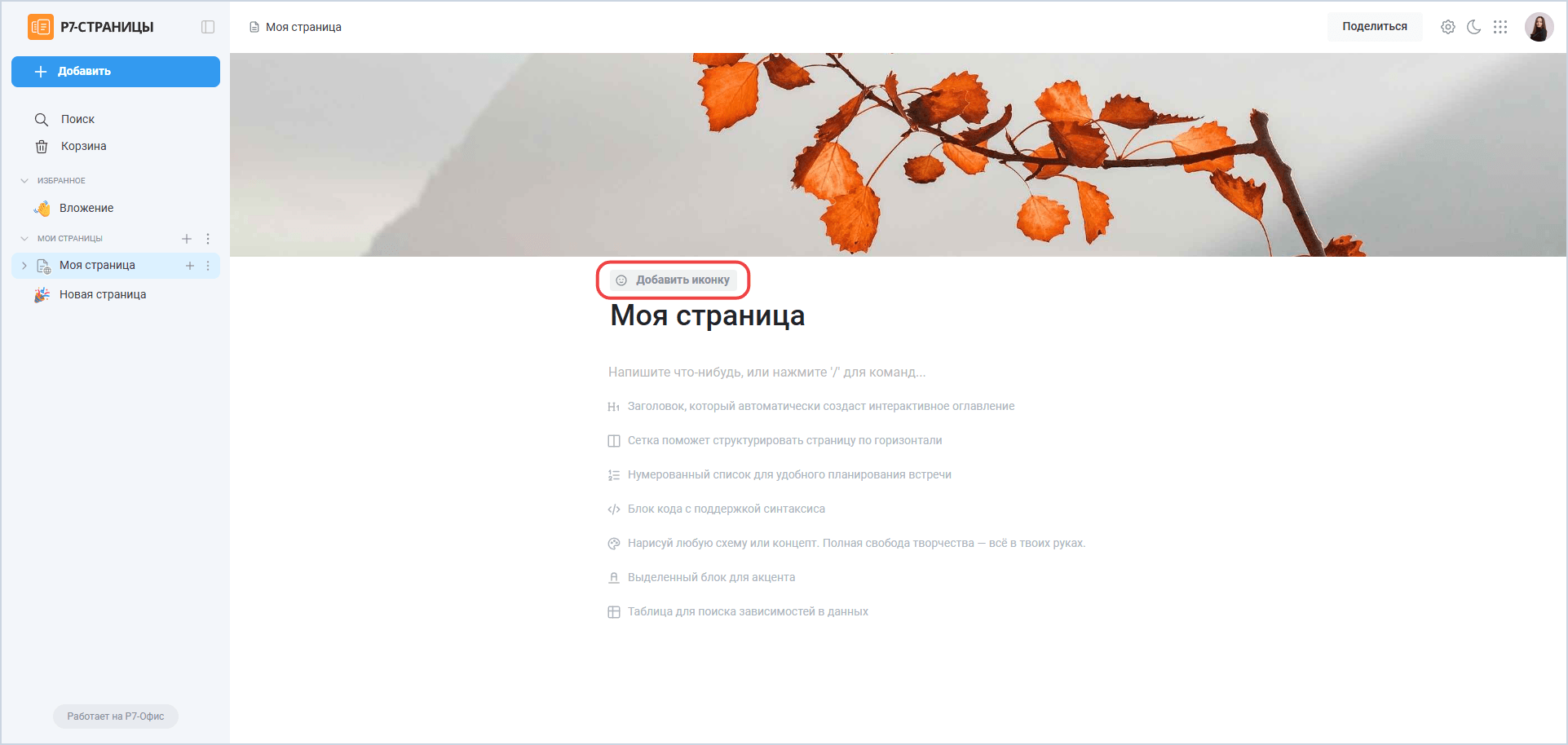 Окно выбора иконки и эмодзи