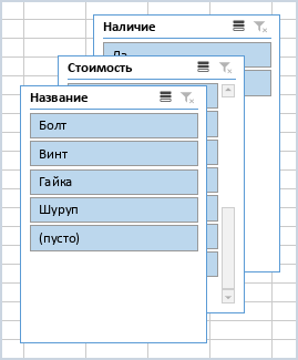 Вставленный срез таблицы
