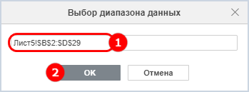 Выбор диапазона исходных данных