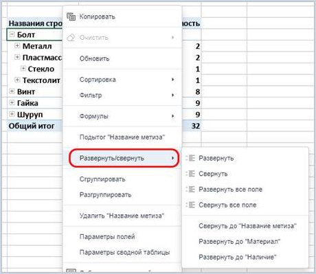 Пункт «Развернуть/свернуть» в контекстном меню