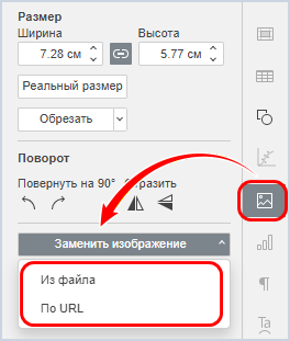 Кнопка «Заменить изображение» на вкладке «Параметры изображения»