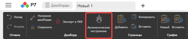Кнопка «Автоматическое построение» в разделе «Дашборд» на панели инструментов