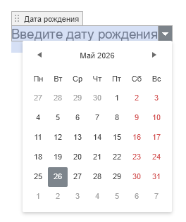 Календарь для выбора даты в элементе «Дата»