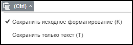 Параметры специальной вставки текста