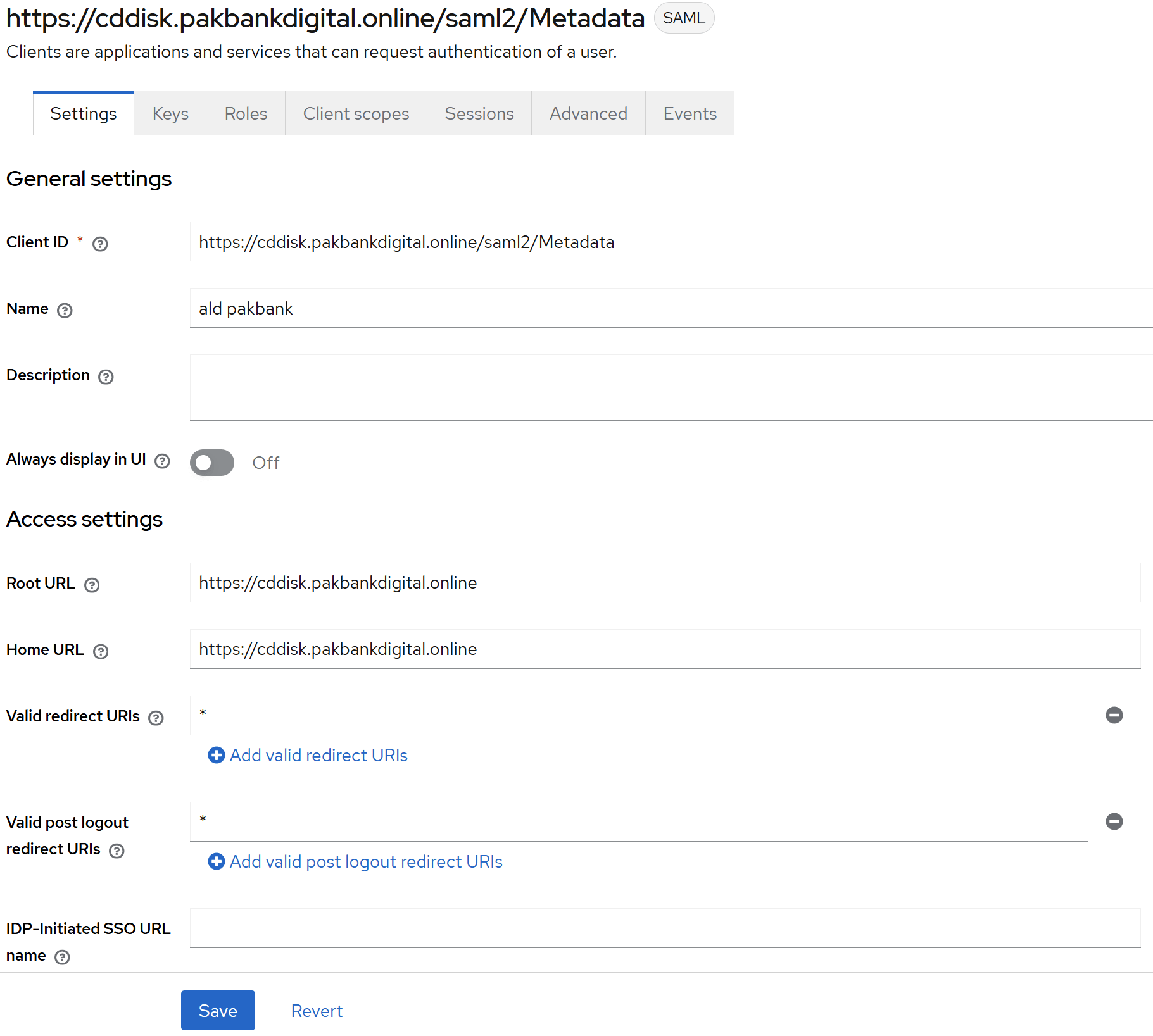 Параметры «General settings» и «Access settings» во вкладке «Settings»