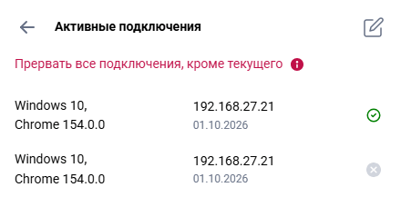 Окно «Активные подключения»
