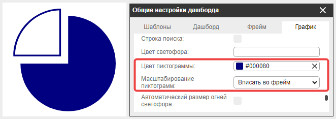Параметры цвета и масштабирования для фрейма пиктограммы