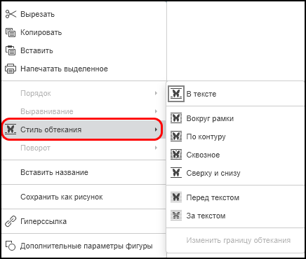 Команда «Стиль обтекания» в контекстном меню объекта SmartArt