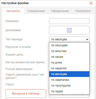 Настройка динамики времени на вкладке «Настройки»