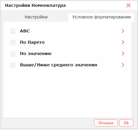 Вкладка «Условное форматирование» в окне настроек узла